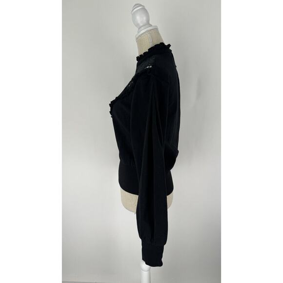 Express Womens Black Lace Trim Detail Ruffled Mock Neck Sweater Size Small NWT - Picture 2 of 13